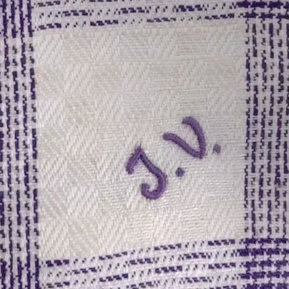 2 Vintage German Art Deco Linen & Cotton Napkins /Towel 23x24 JV cream & purple